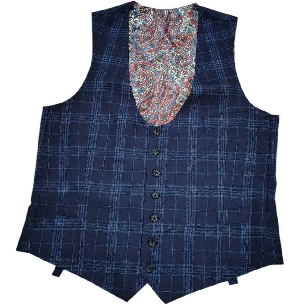 Indochino Men's Vest with Blue Plaid Print